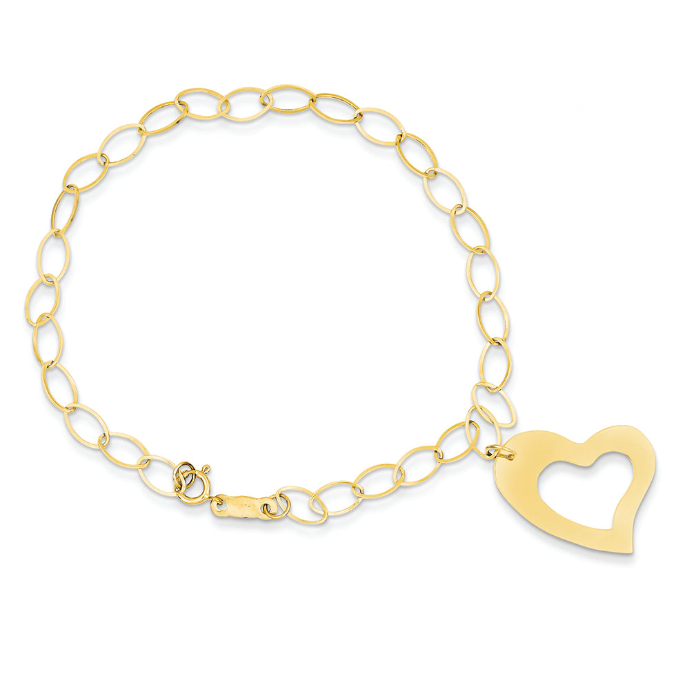 14K Gold Yellow Gold Dangle Heart Bracelet 7.25 Inches