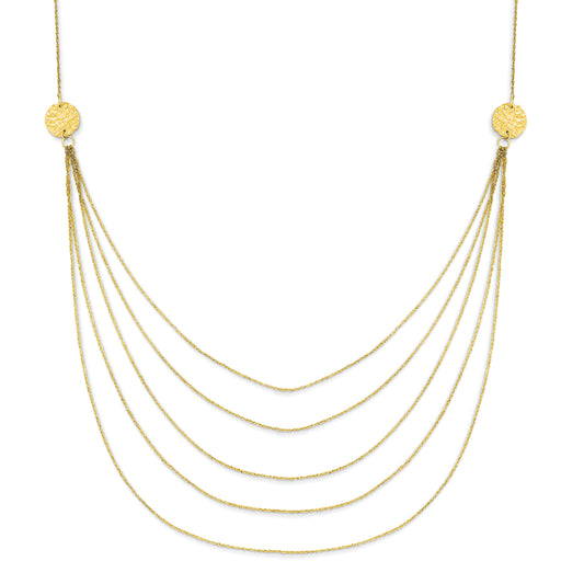 14K Gold Five Strand Necklace 18 Inches