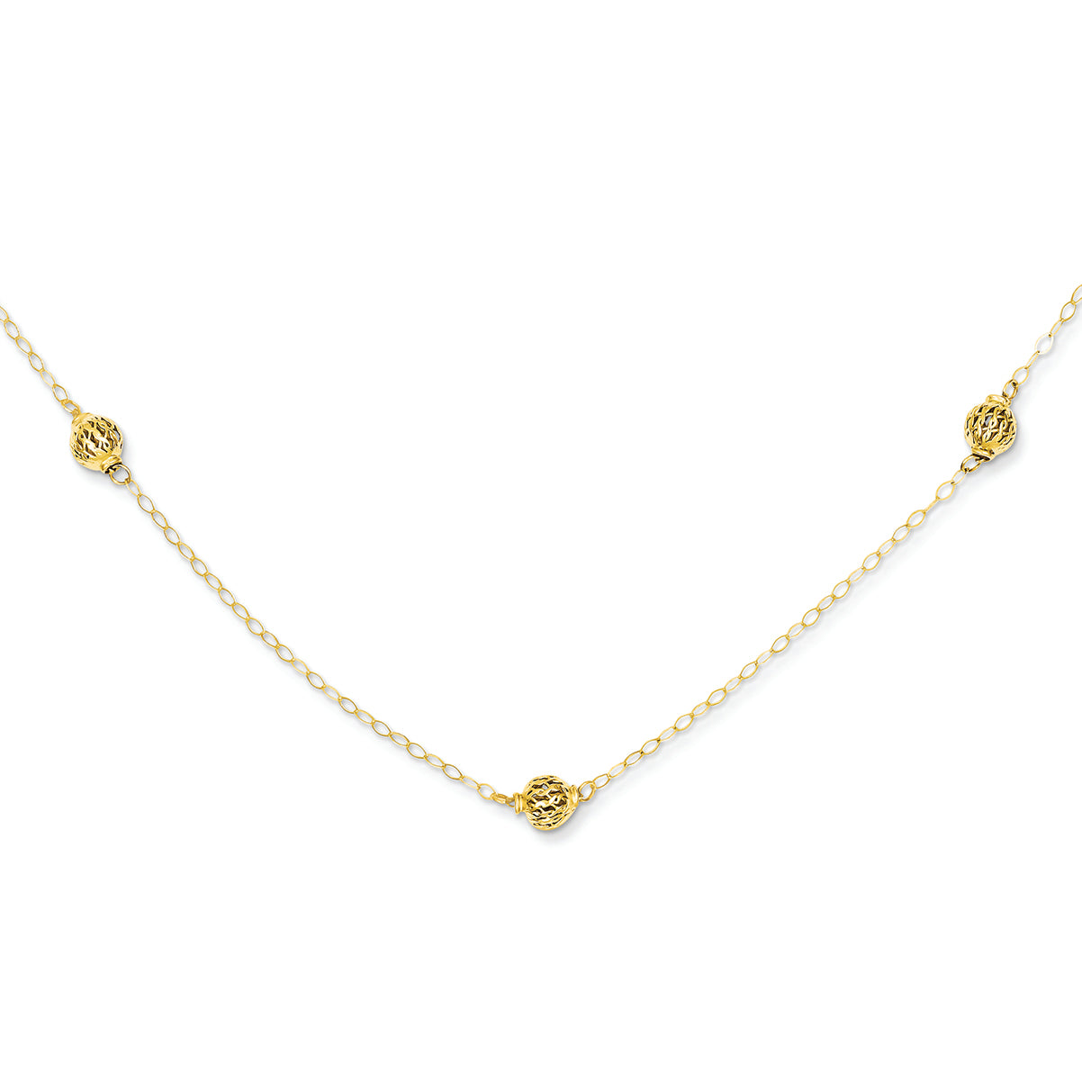 14K Gold Bead Necklace 18 Inches