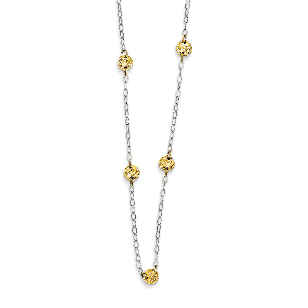 14K Gold Two-tone Puff Circles Necklace 18 Inches