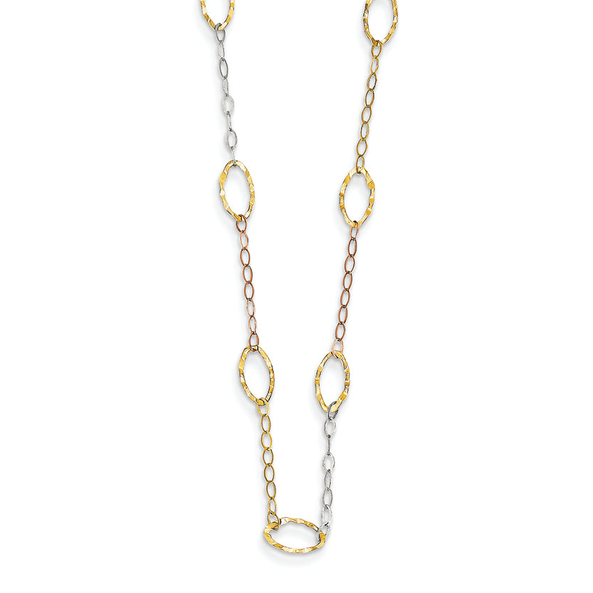 14K Gold Tri-color Oval Shapes Necklace 18 Inches