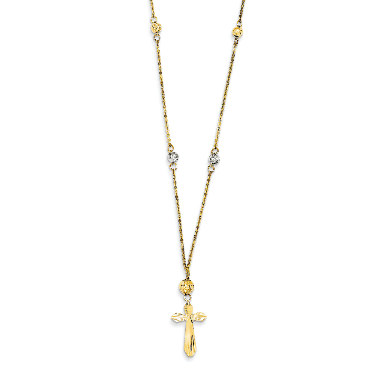 14K Gold Two-tone Cross Necklace 18 Inches