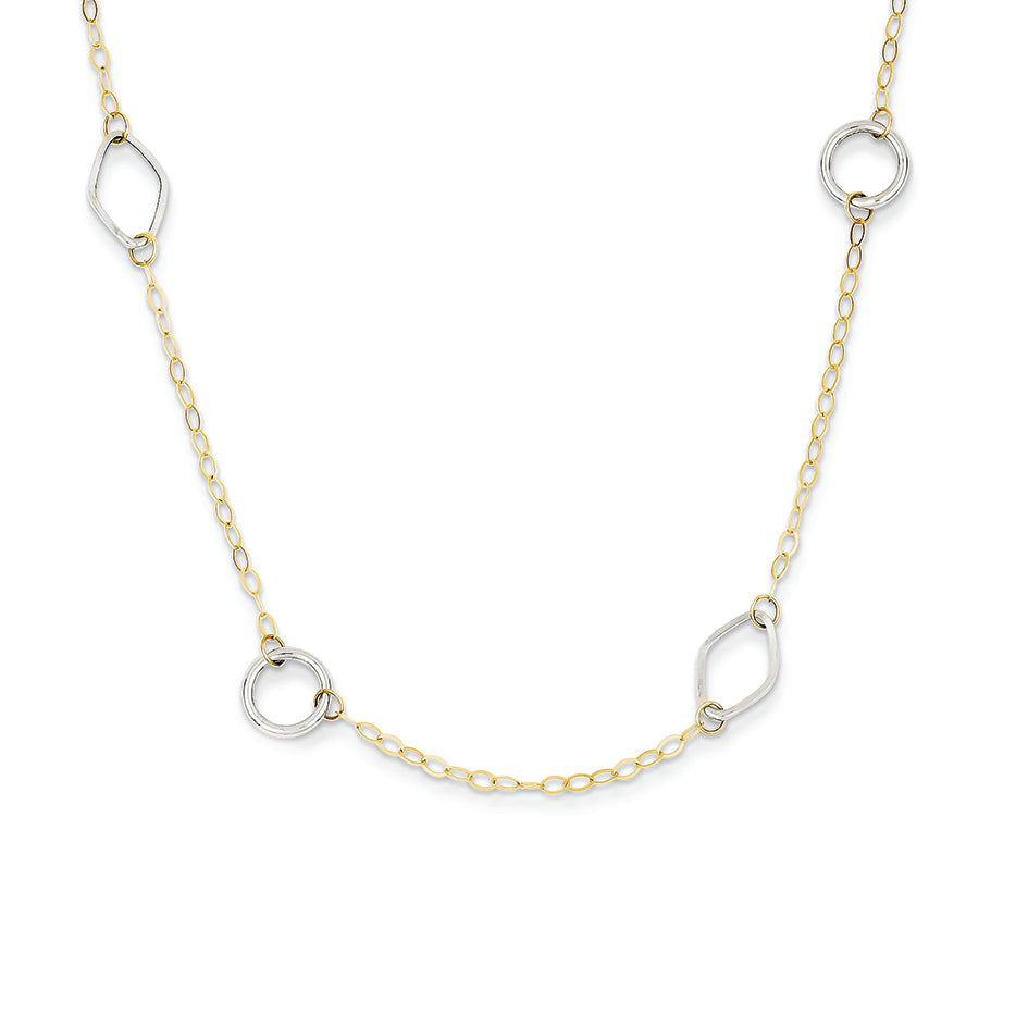 14K Gold Two-tone Circle & Diamond Shapes Necklace 18 Inches