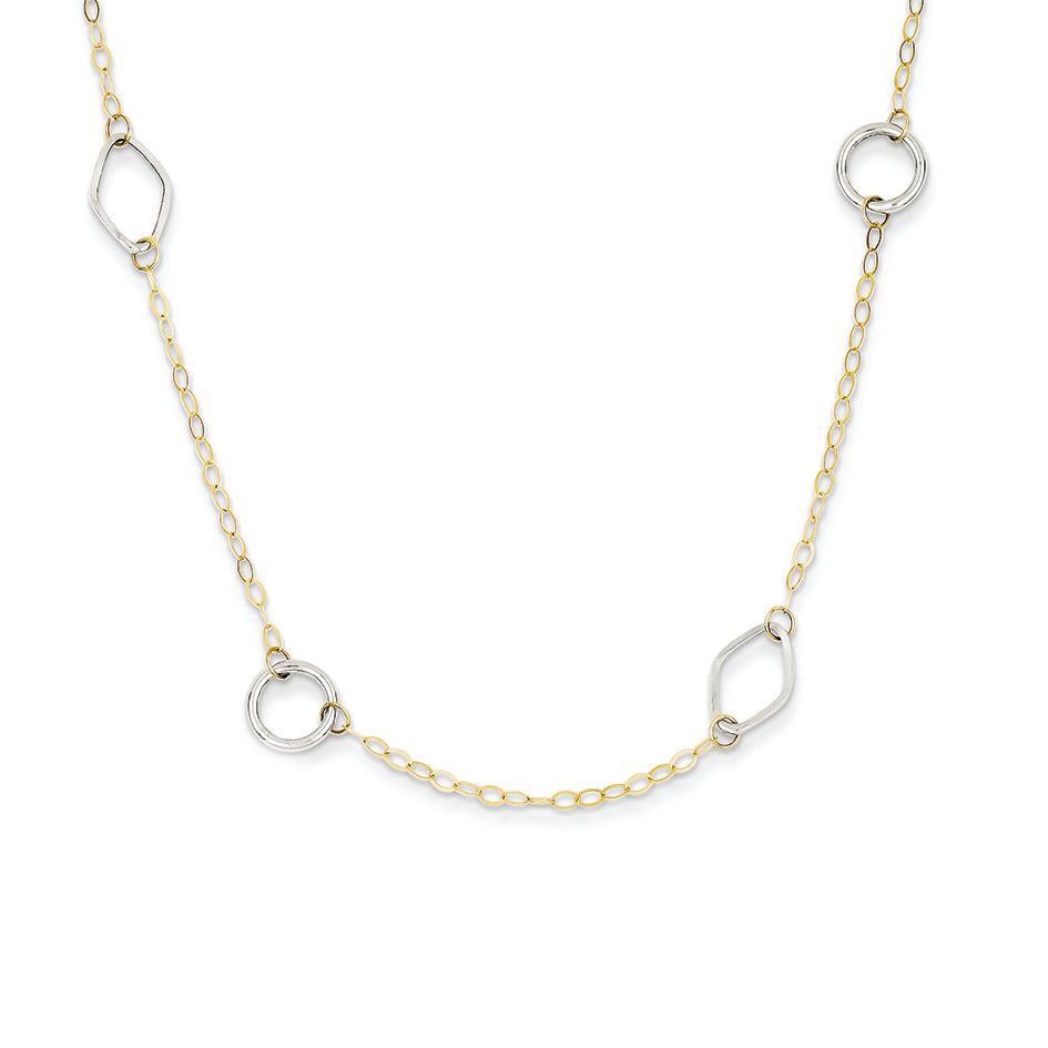 14K Gold Two-tone Circle & Diamond Shapes Necklace 18 Inches