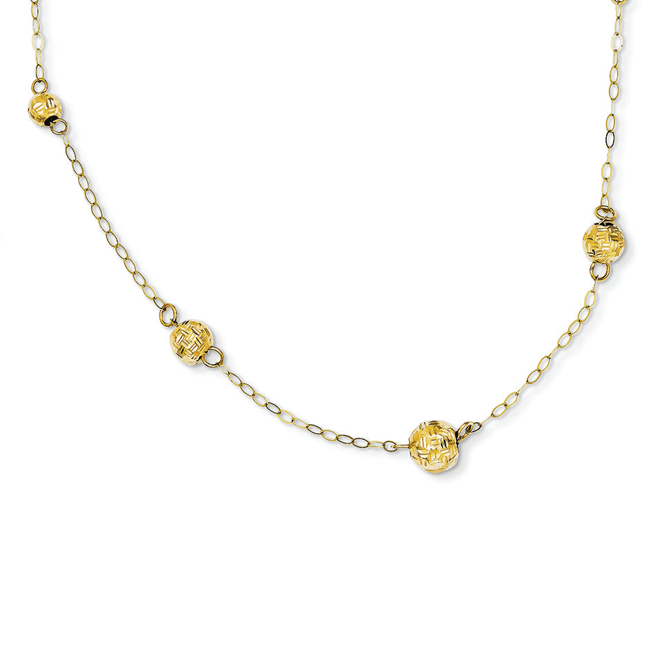 14K Gold Yellow Gold Diamond-cut Bead Necklace 18 Inches