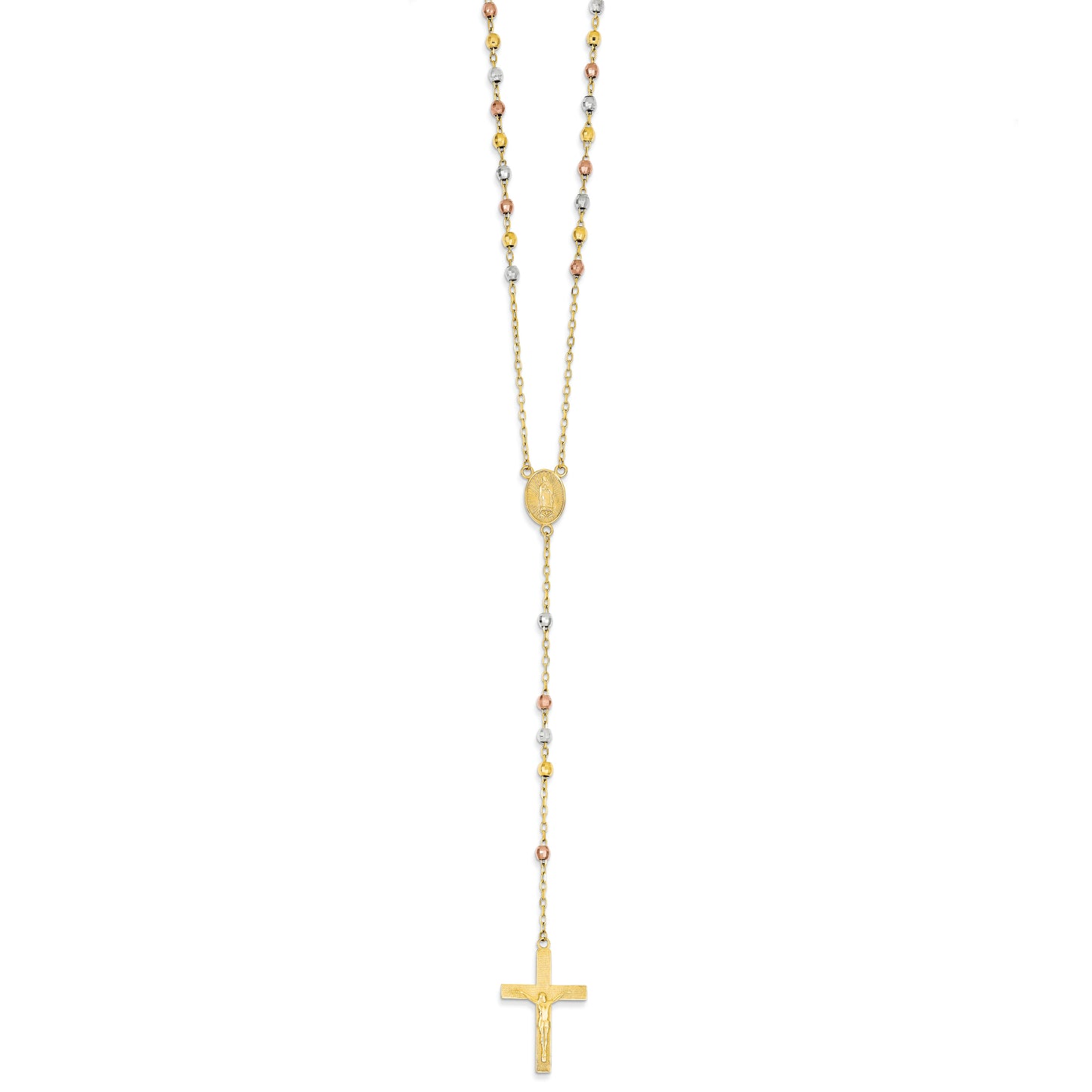 14K Gold Tri-color 2.5mm Beads Rosary 26 Inches