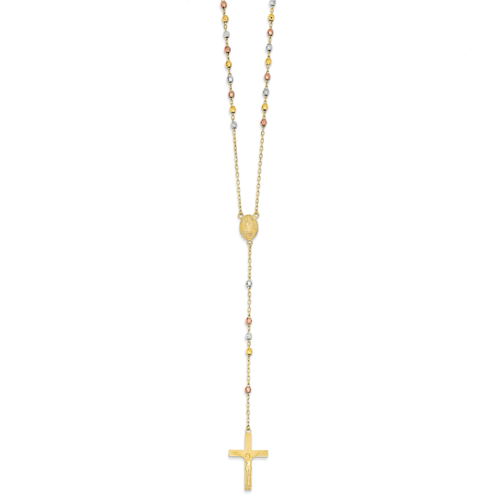 14K Gold Tri-color 2.5mm Beads Rosary 26 Inches