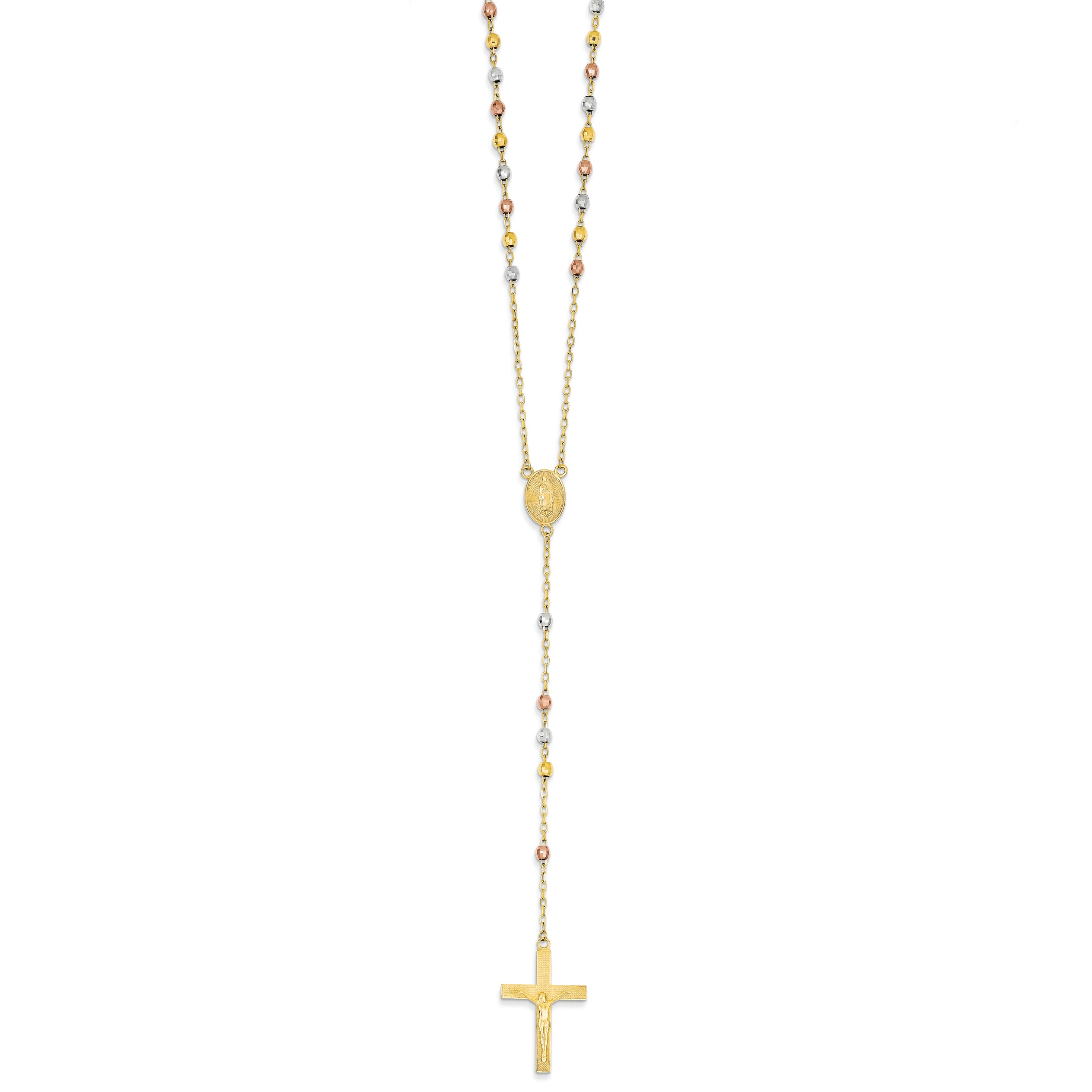 14K Gold Tri-color 2.5mm Beads Rosary 26 Inches