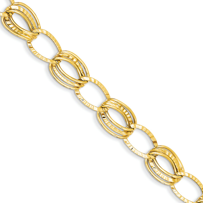 14K Gold Polished and Textured Hollow w/ext. Bracelet 7.5 Inches