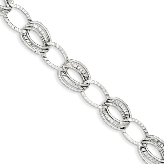 14K White Gold Polished and Textured Hollow w/ext. Bracelet 7.5 Inches