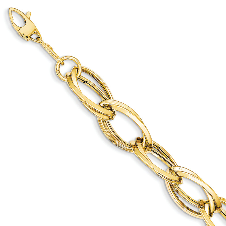 14K Gold Polished and Textured Hollow w/ext. Bracelet 8 Inches