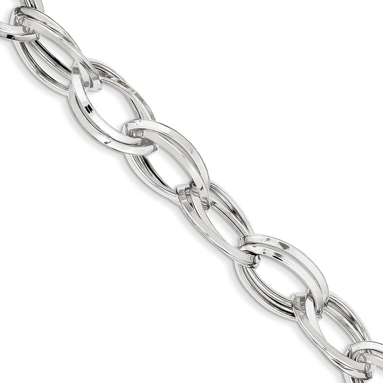 14K White Gold Polished & Textured Hollow w/ext. Bracelet 8 Inches