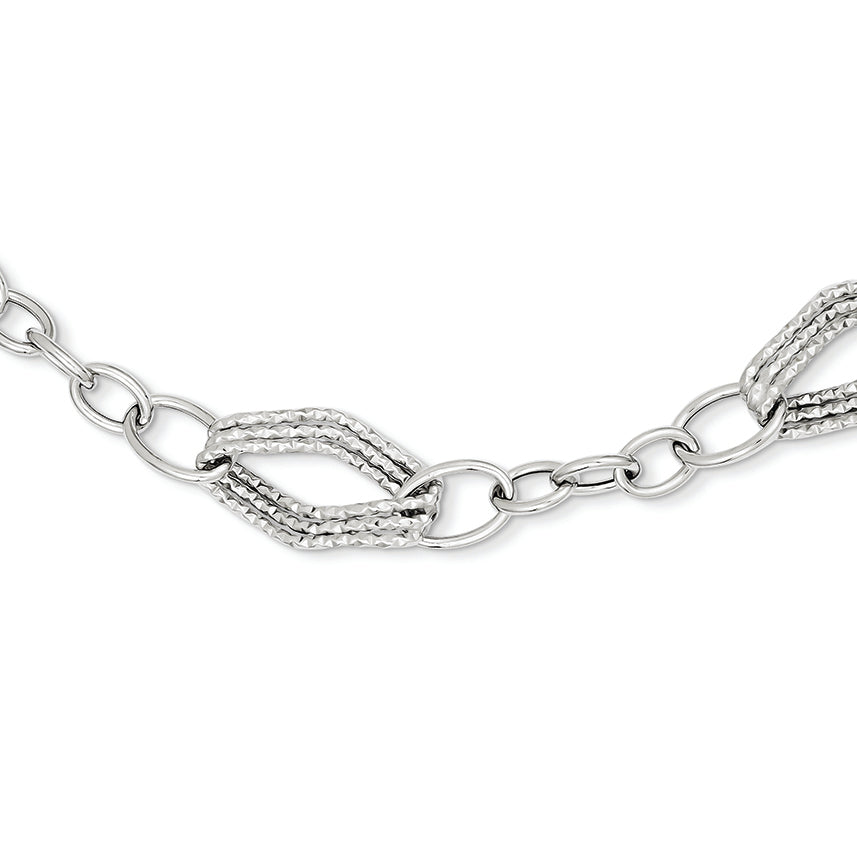 14K White Gold Polished Fancy Link Chain 18 Inches