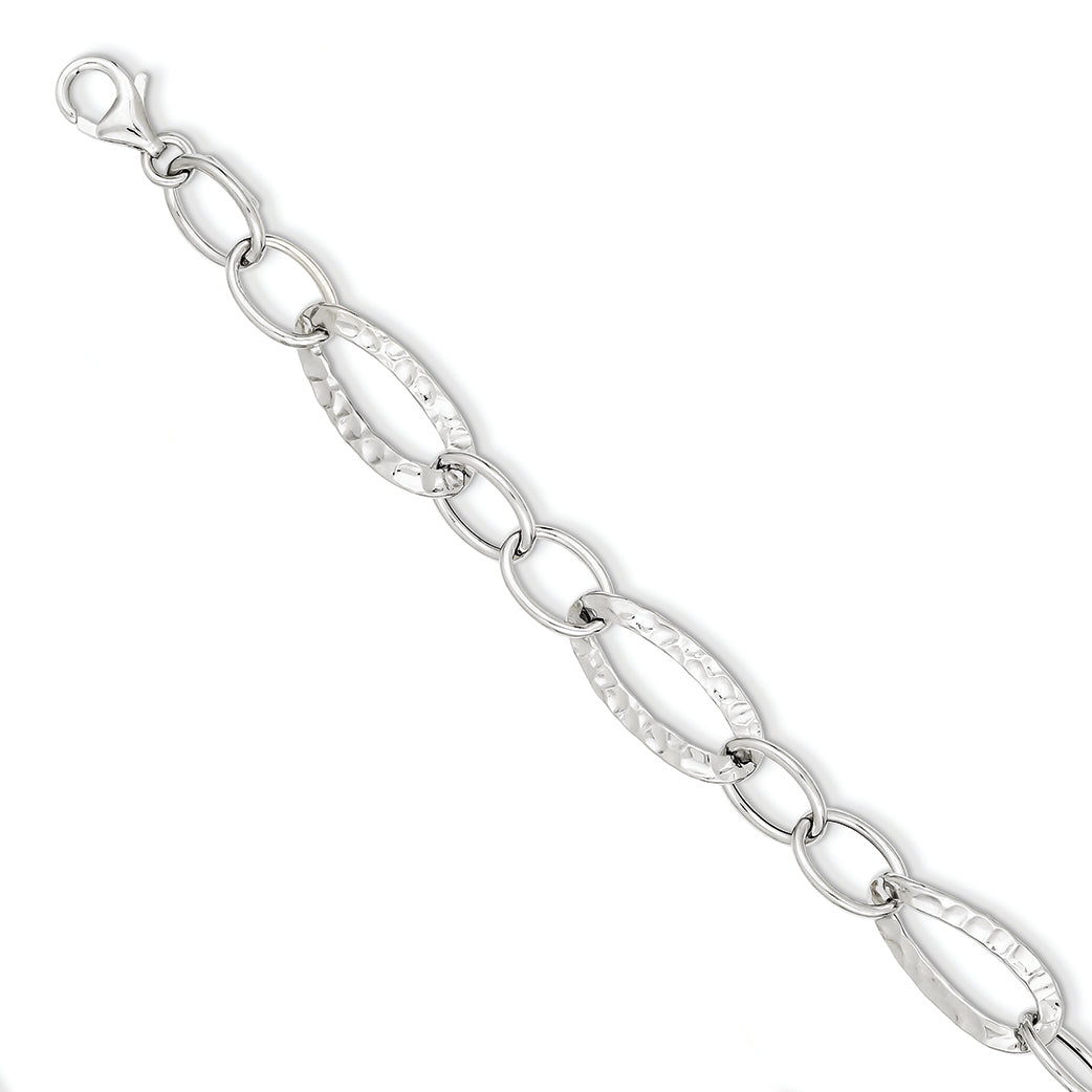 14K White Gold Polished Fancy Link Chain 7.5 Inches