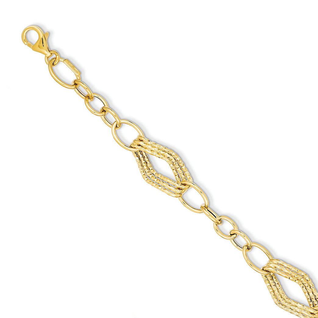 14K Gold Polished Fancy Link Bracelet 7.5 Inches