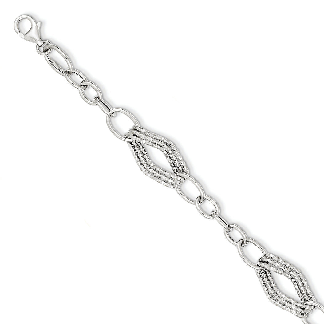 14K White Gold Polished Fancy Link Bracelet 7.5 Inches