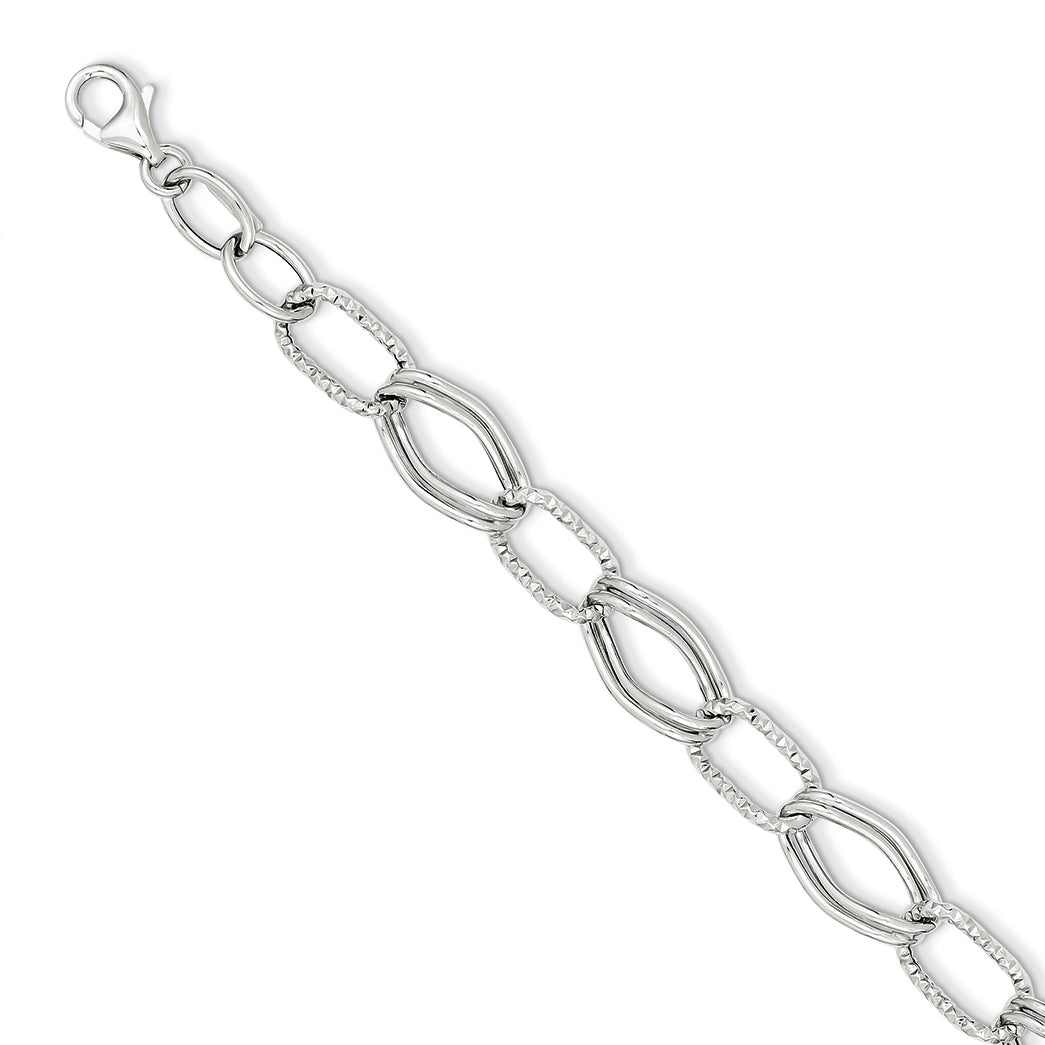 14K White Gold Polished Fancy Link Bracelet 7.5 Inches