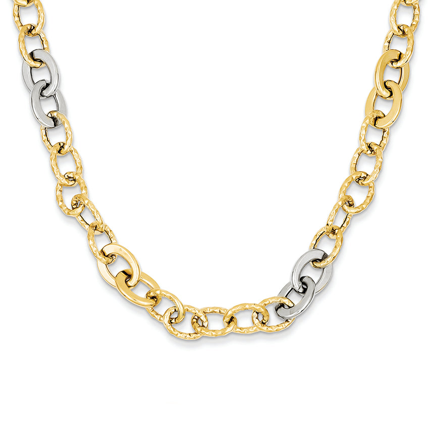 14K Gold Two Tone Polished Fancy Link Chain 18 Inches