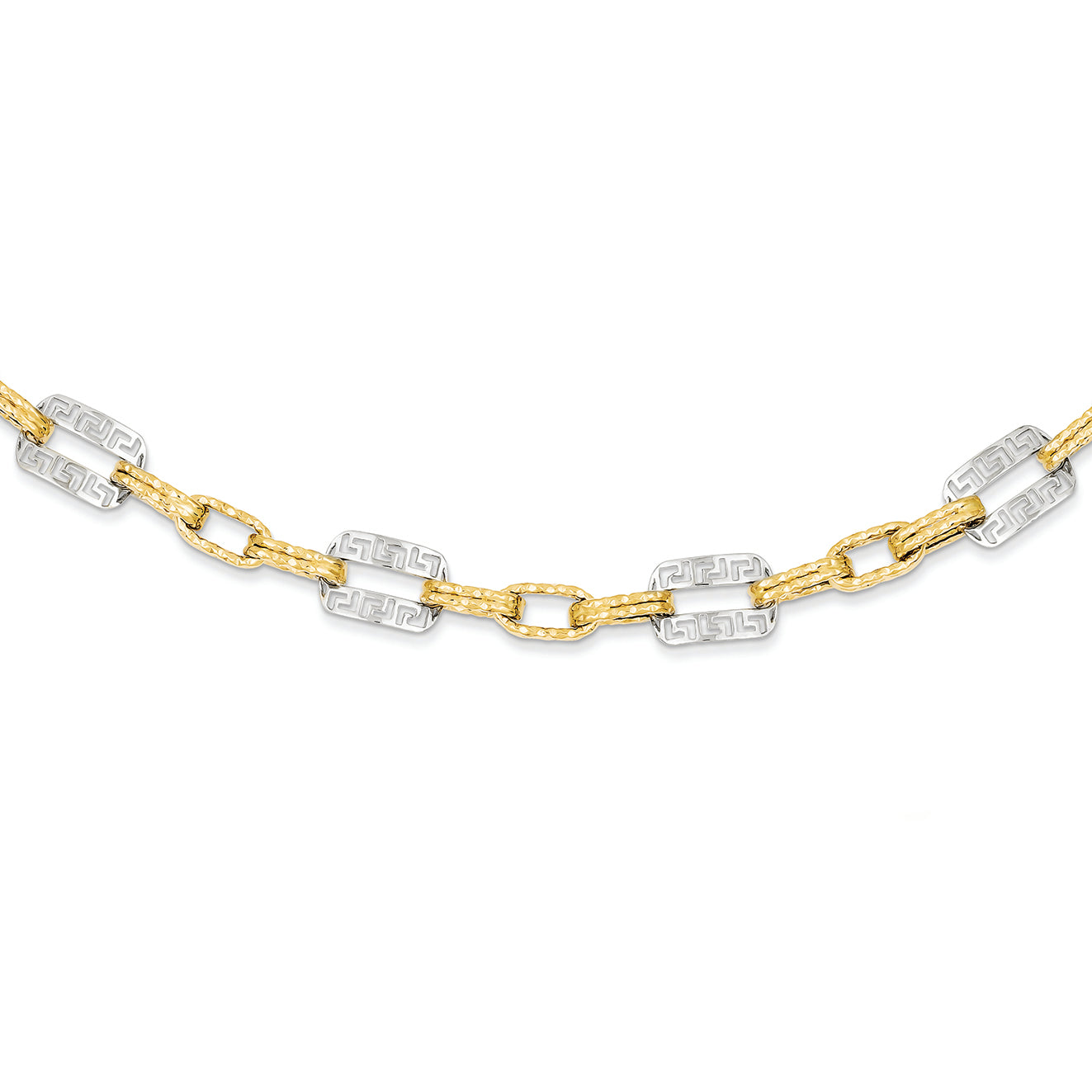 14K Gold Two Tone Polished Fancy Link Chain 18 Inches
