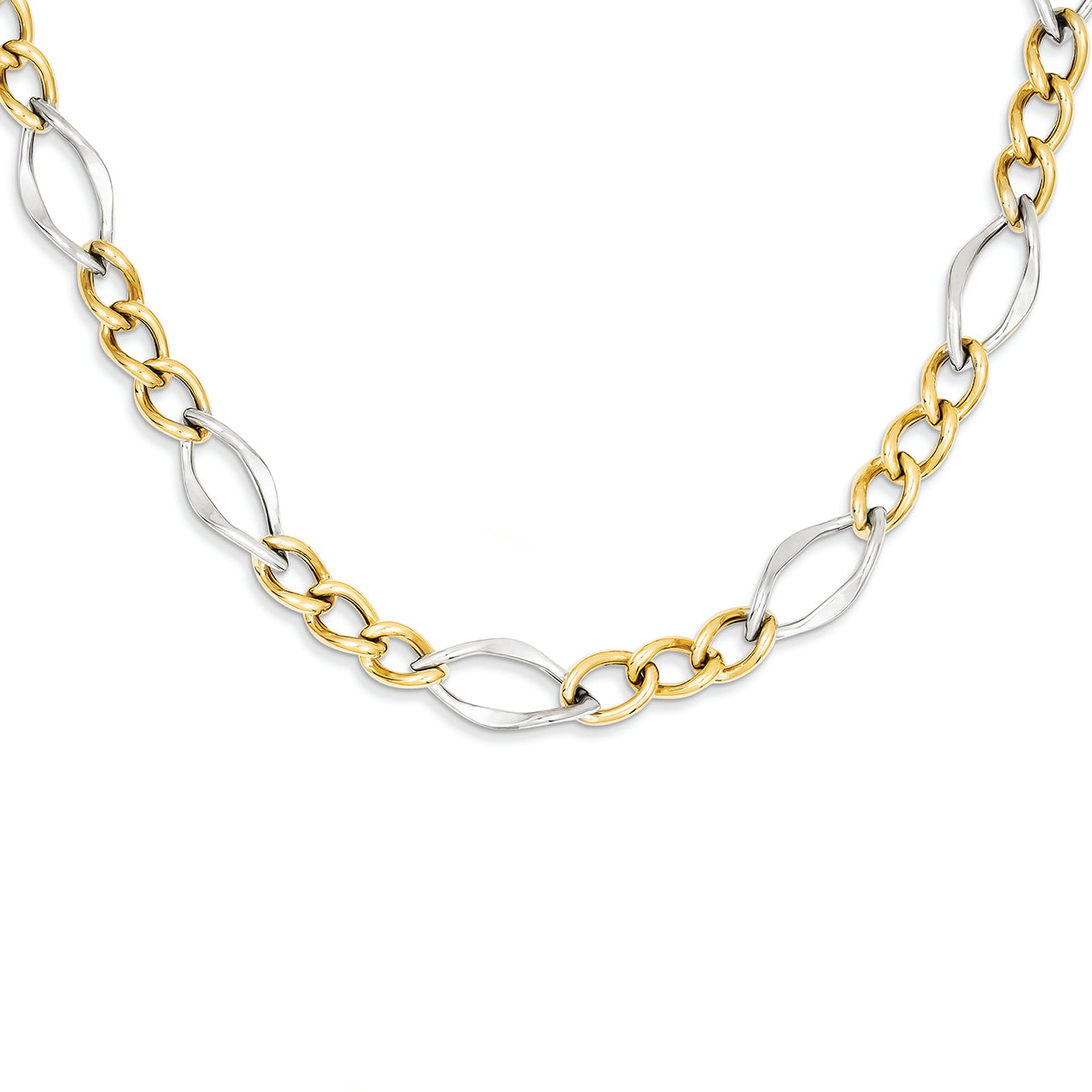 14K Gold Two-tone Open Link Necklace 17 Inches