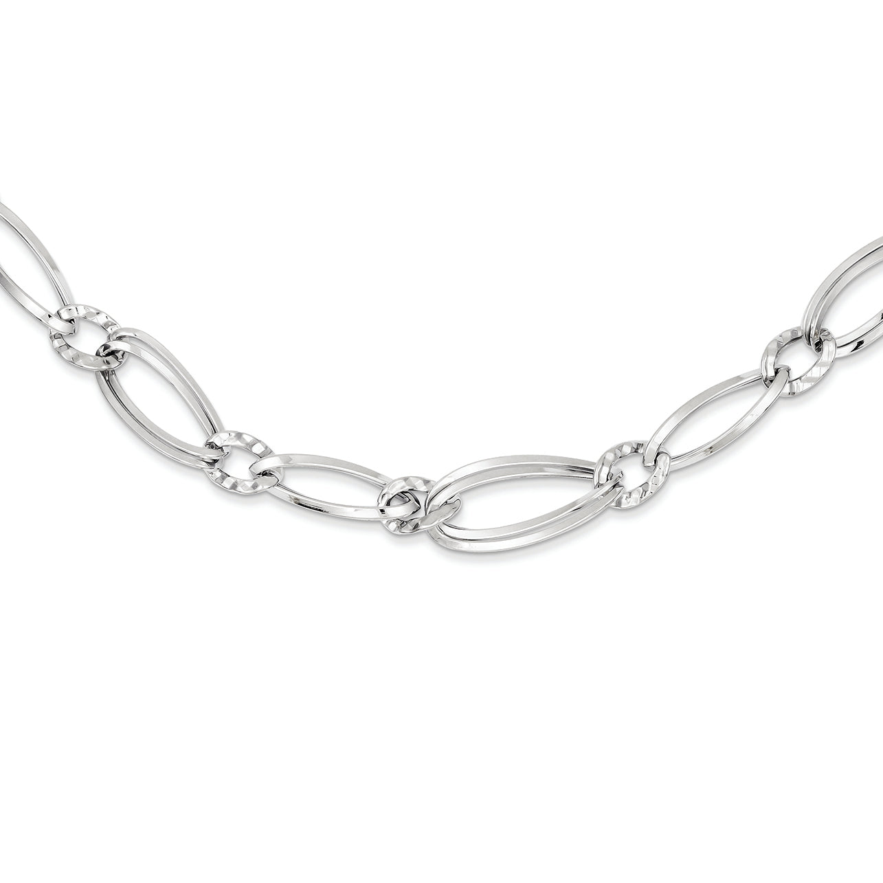 14K White Gold Polished and Textured Hollow Necklace 17 Inches