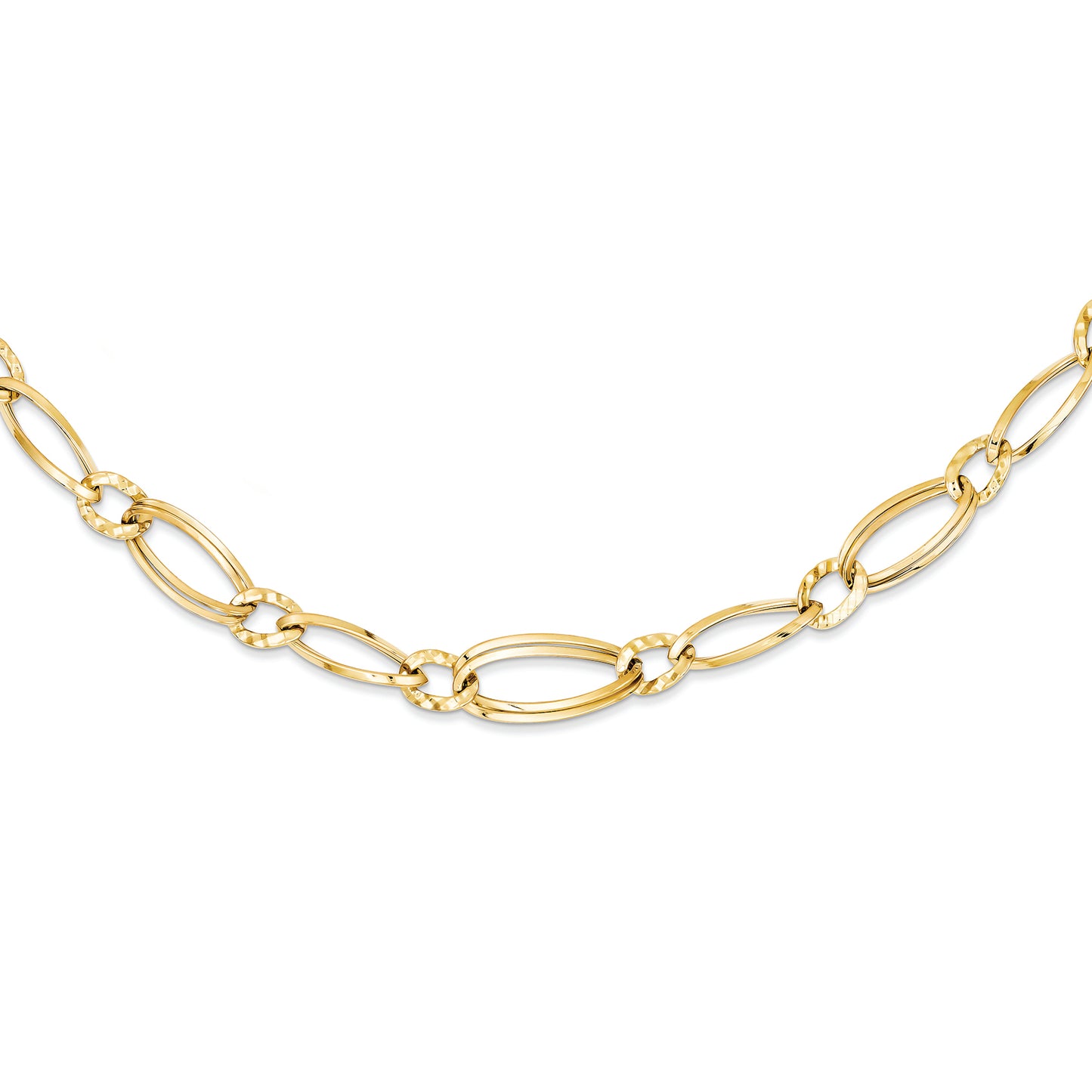 14K Gold Polished and Textured Hollow Necklace 17 Inches