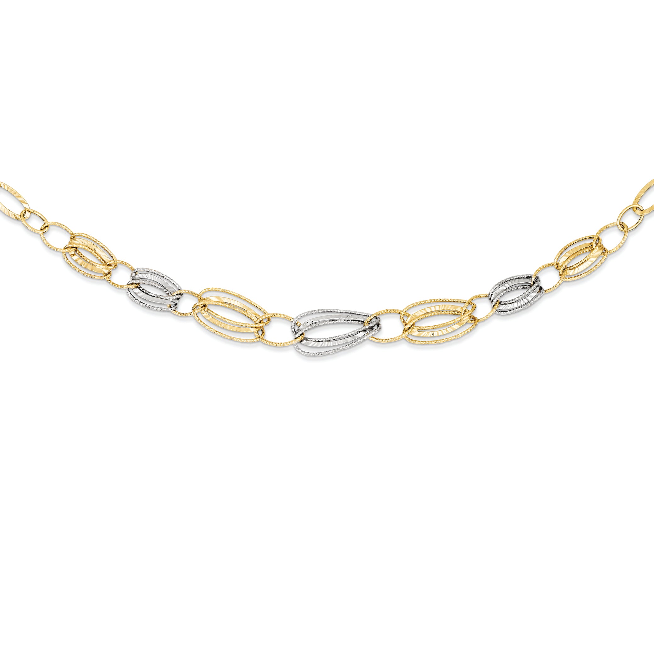 14K Gold Two-tone Textured Hollow Necklace 17 Inches
