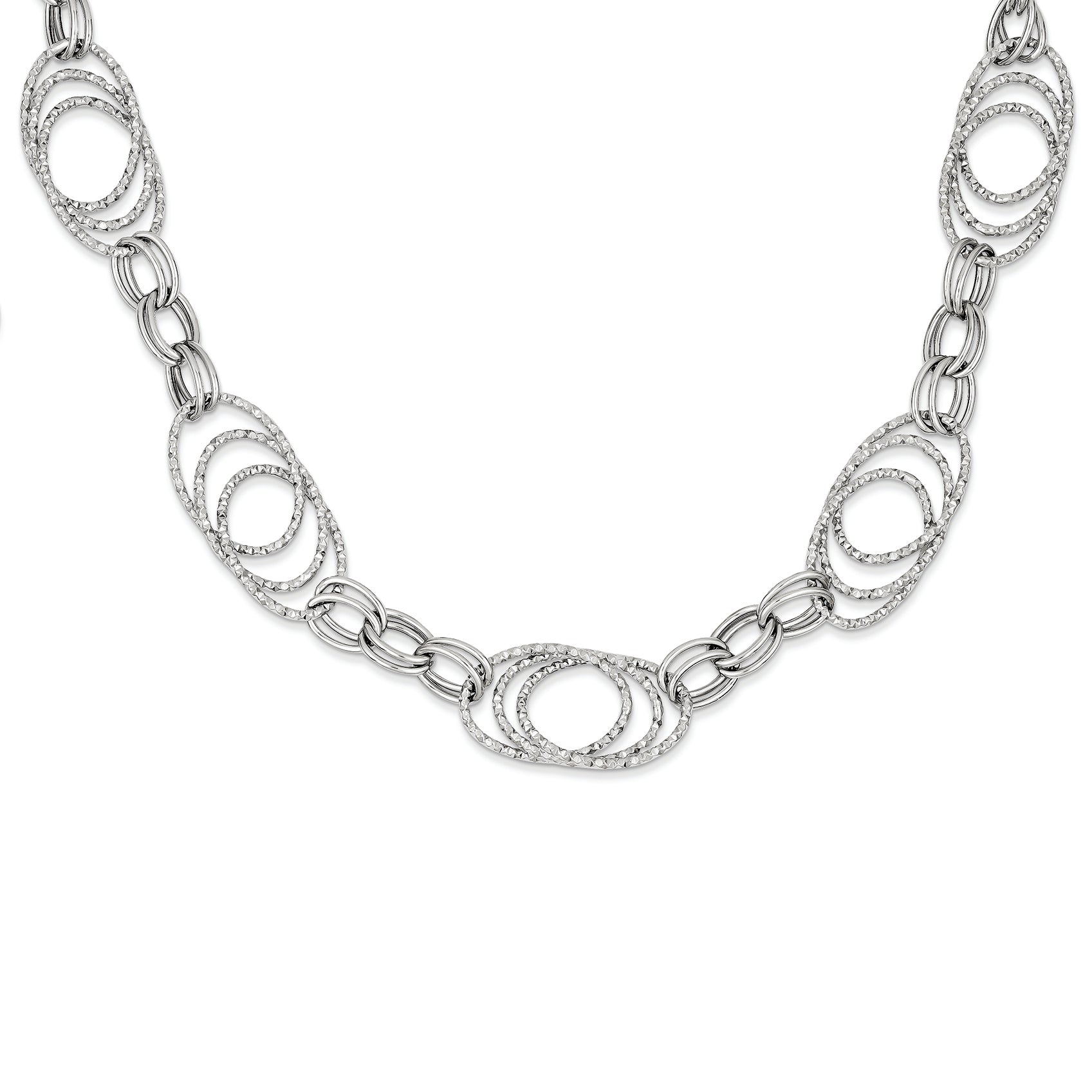14K White Gold Polished Fancy Link Chain 18 Inches