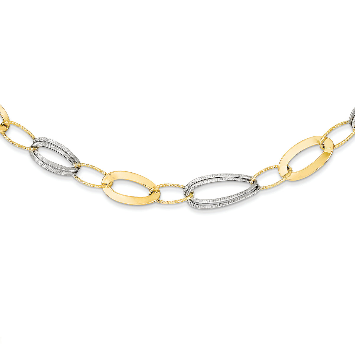 14K Gold Two-tone Polished and Textured Hollow Necklace 17 Inches
