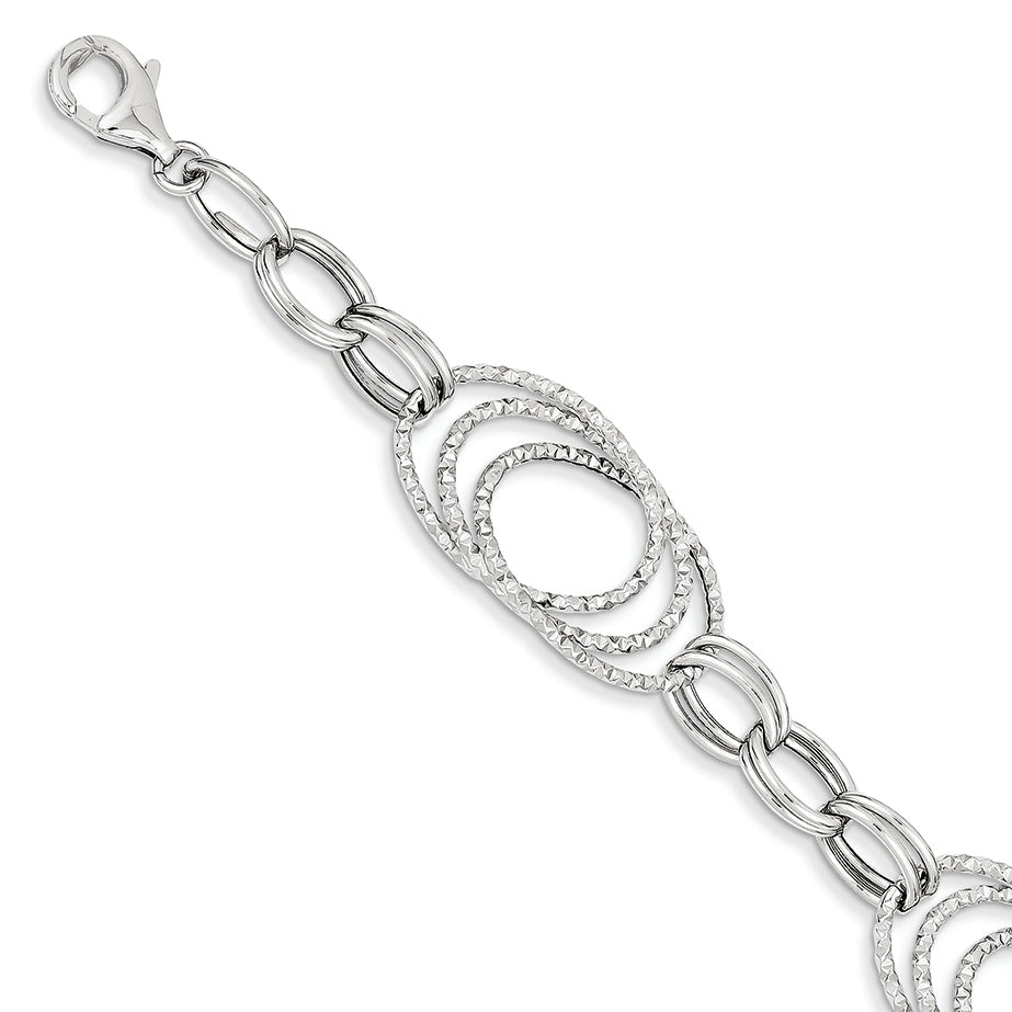14K White Gold Polished Fancy Link Bracelet 7.5 Inches