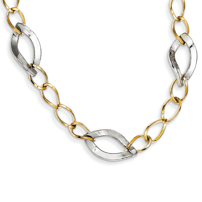 14K Gold Two-tone Polished Fancy Link Necklace 17 Inches