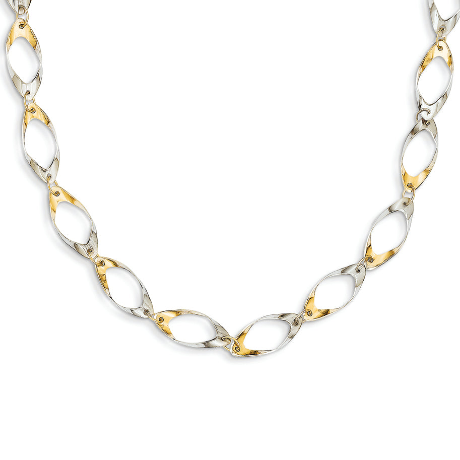 14K Gold Gold With Rhodium Oval Link W/2in Ext Necklace 16 Inches