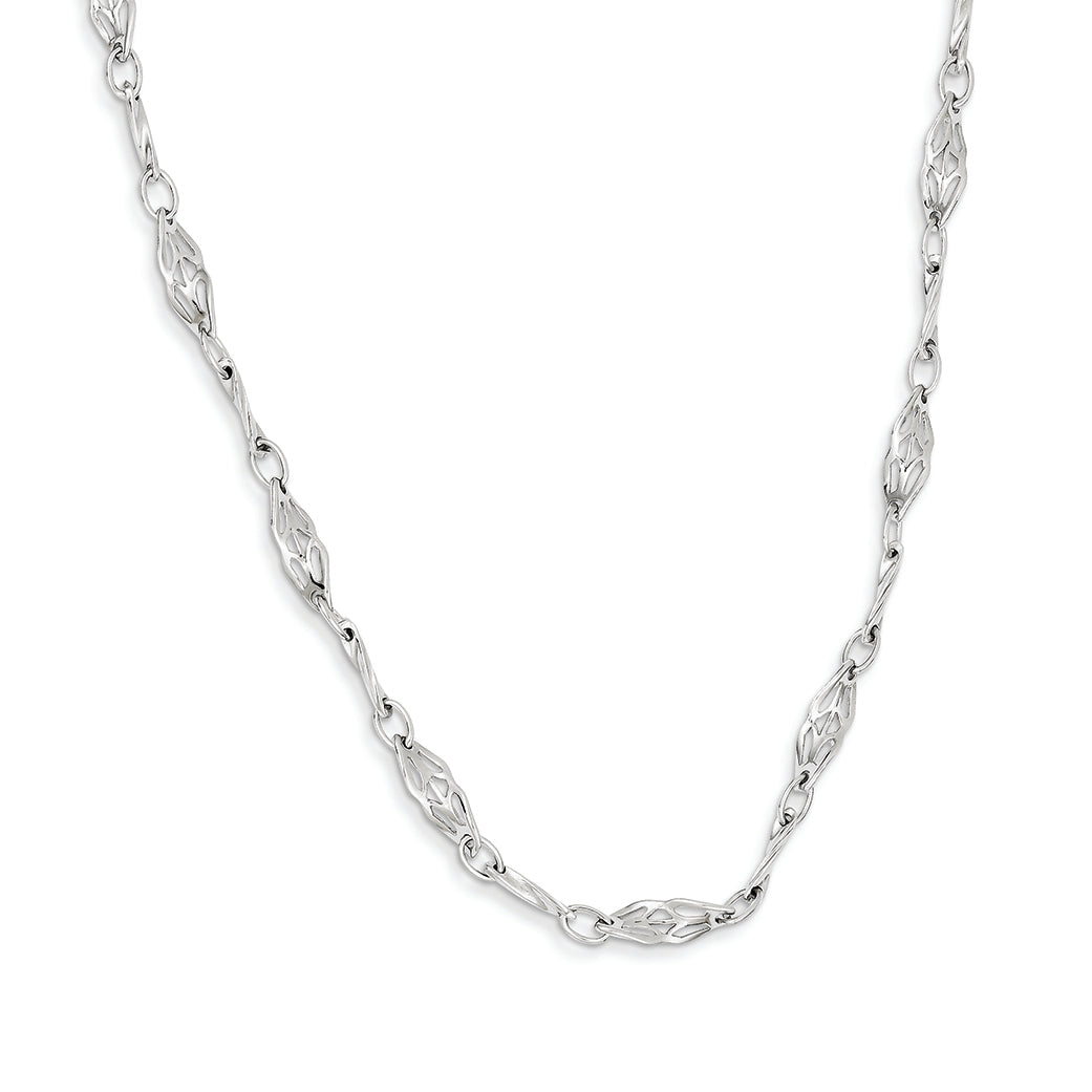 14K White Gold Polished Fancy Link Necklace 17 Inches