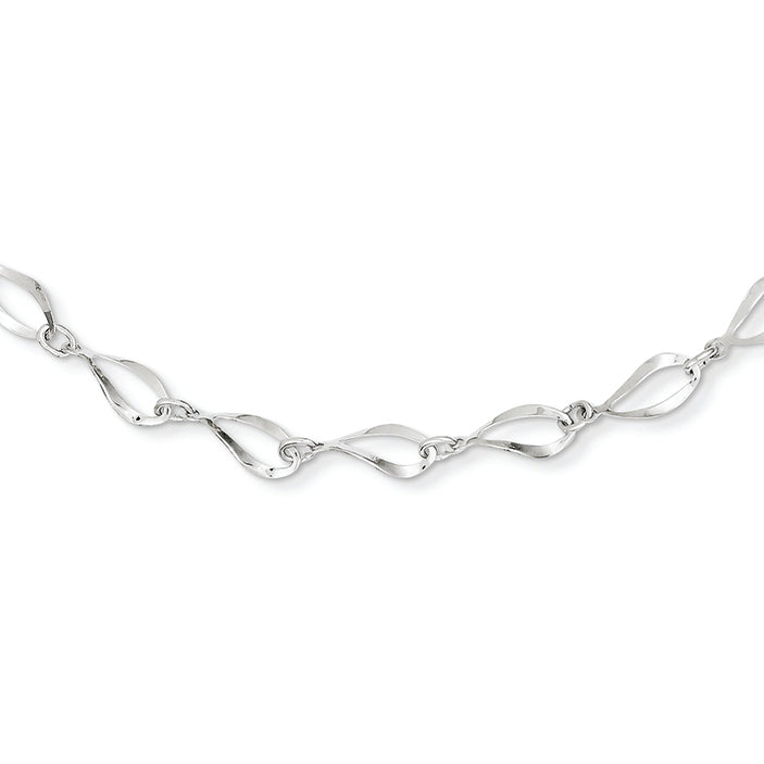 14K White Gold Polished Fancy Link Chain 17 Inches