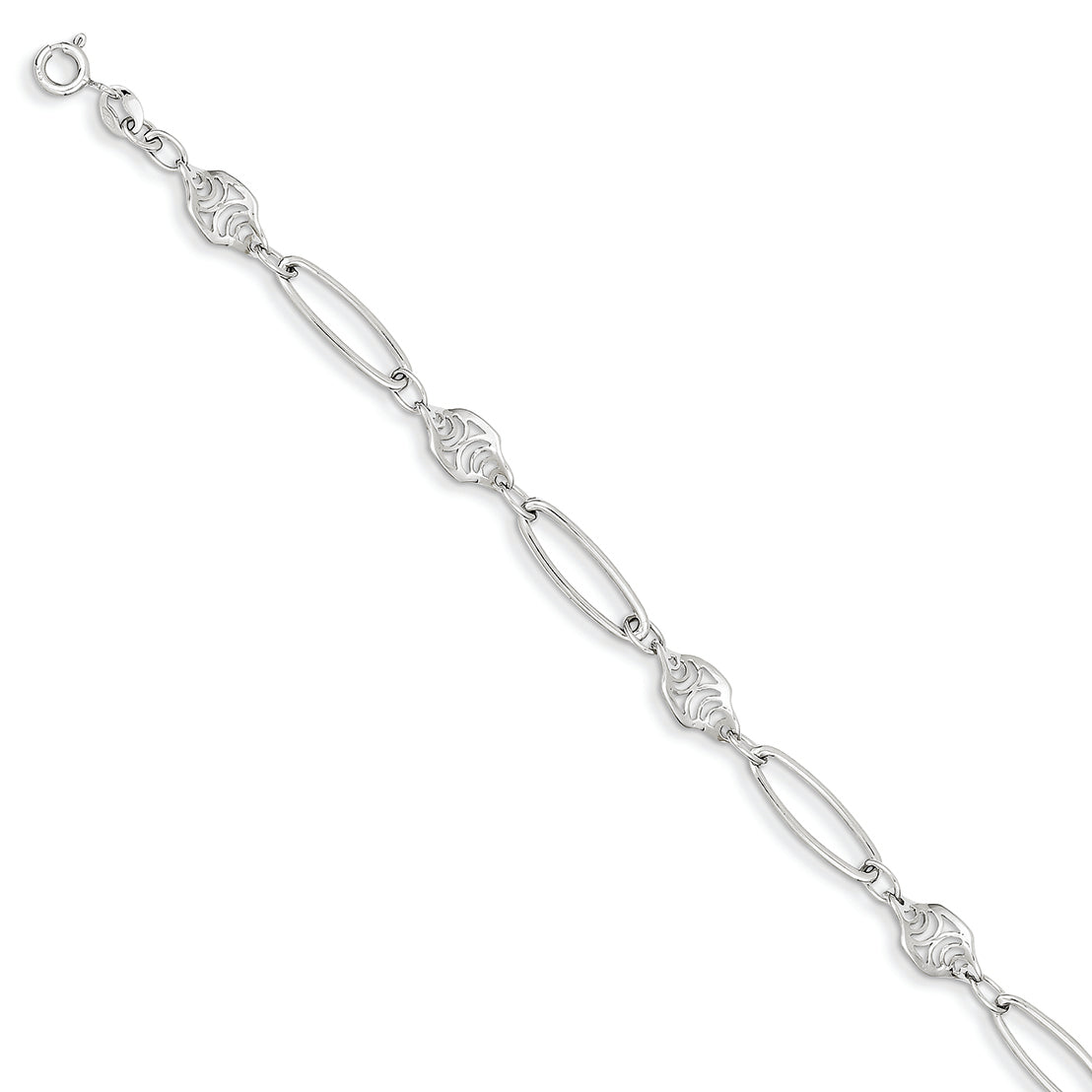14K White Gold Polished Fancy Link Chain 7.5 Inches