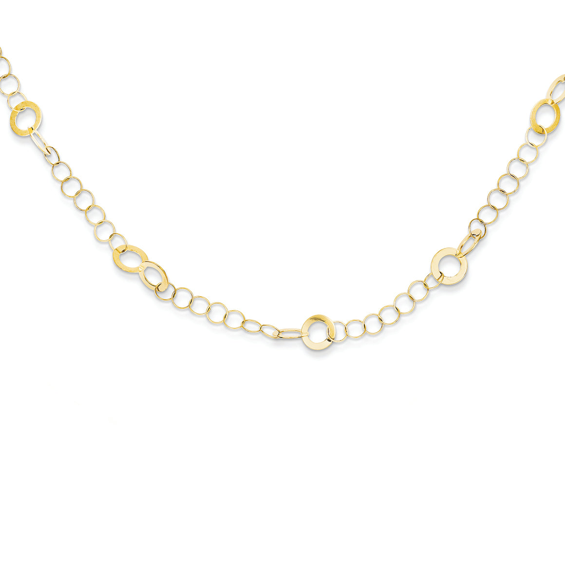 14K Gold Circle Chain with Flat Open Circles W/2in Ext Necklace 16 Inches