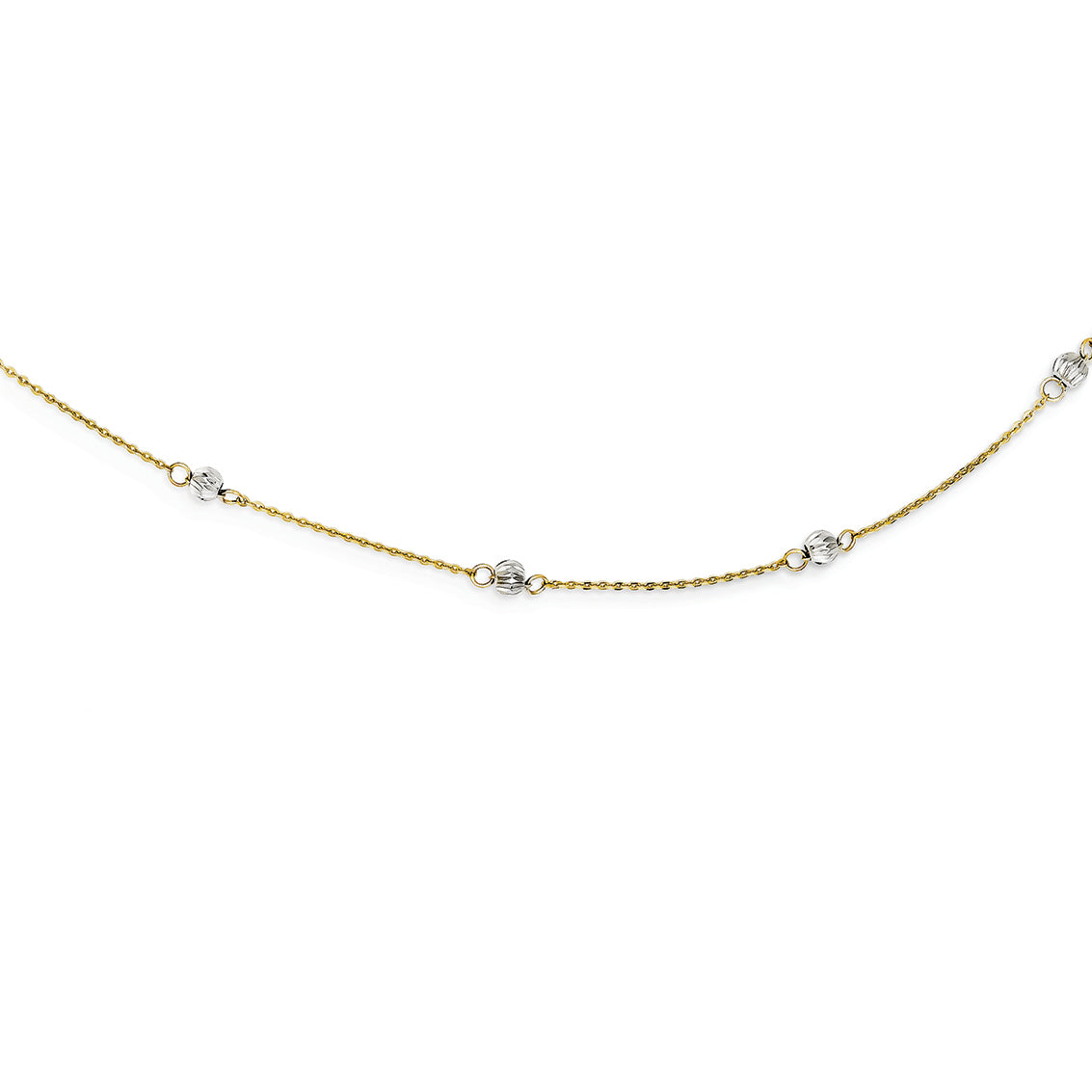 14K Gold Two-tone D/C Beads w/ 2in Ext Necklace 16 Inches