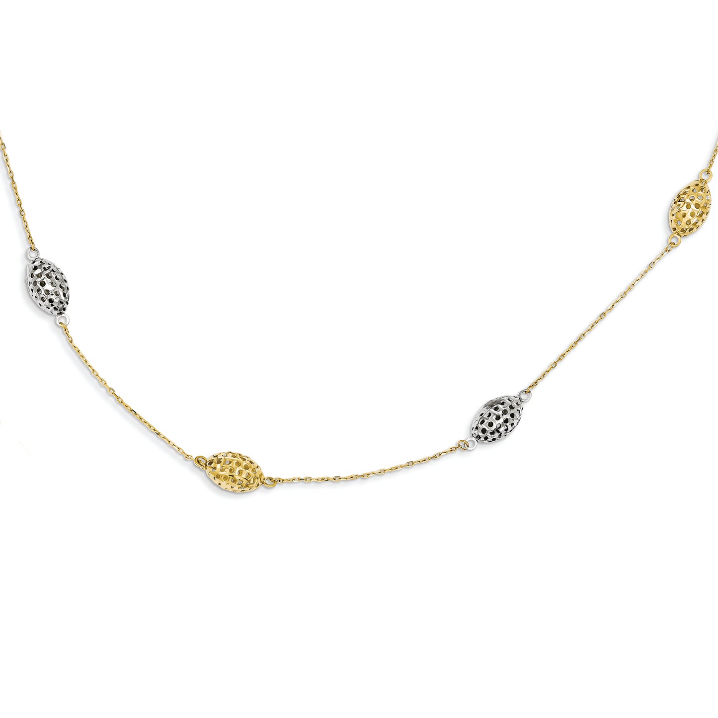 14K Gold Two-tone Diamond Cut Bead Necklace 17 Inches
