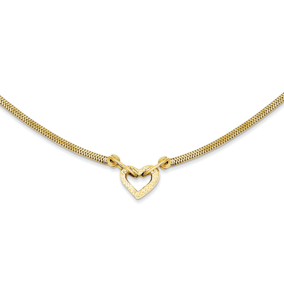 14K Gold Gold Fancy Franco Diamond Cut Puff Heart 2in Ext Necklace 16 Inches