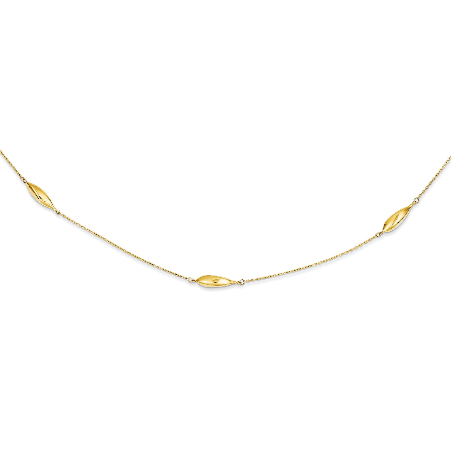 14K Gold Polished Oblong Bead Necklace 17 Inches