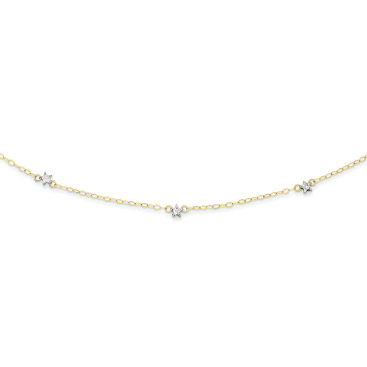 14K Gold Two-tone Oval Chain Diamond Cut Dots w/ 2in Ext Necklace 16 Inches