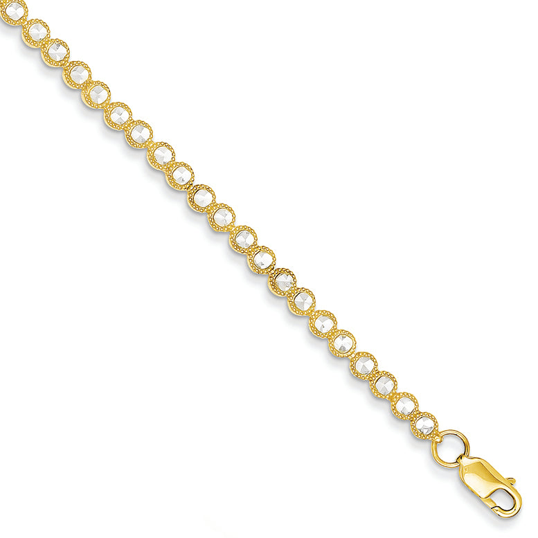 14K Gold & Rhodium Diamond-cut Circles Bracelet 7.5 Inches