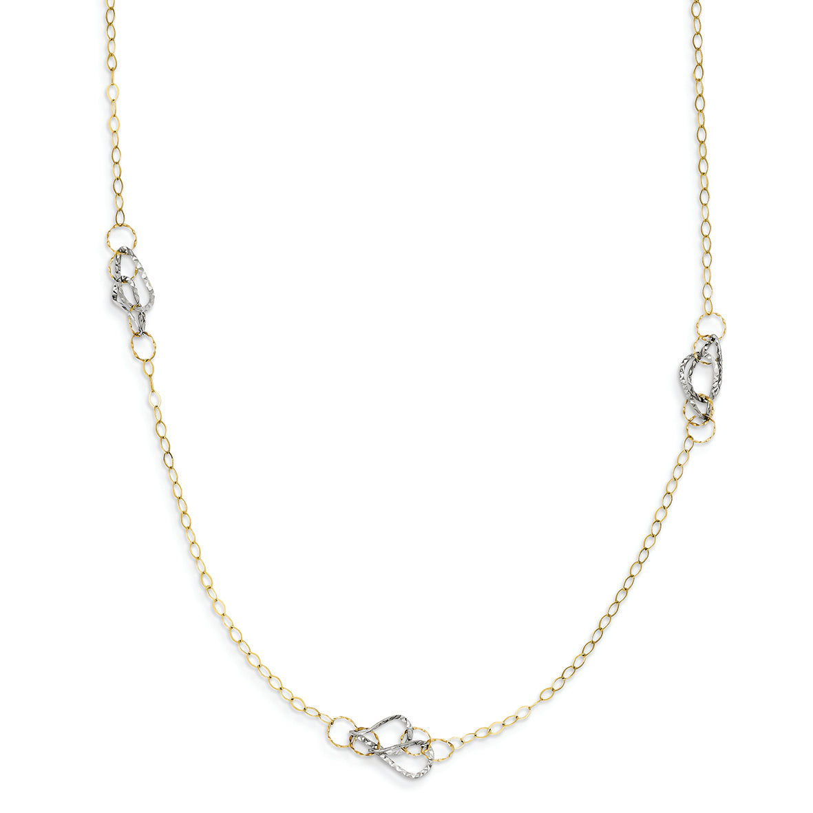 14K Gold Two-tone Diamond Cut Oval Link w/2in Ext Necklace 16 Inches