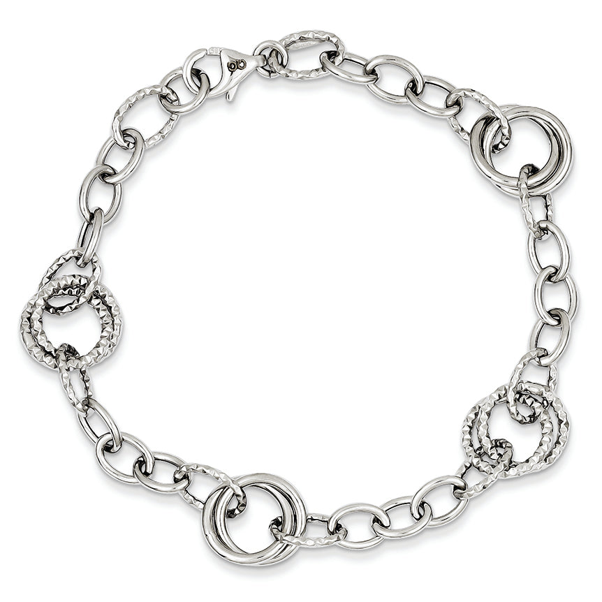 14K White Gold Polished Fancy Link Bracelet 7.5 Inches