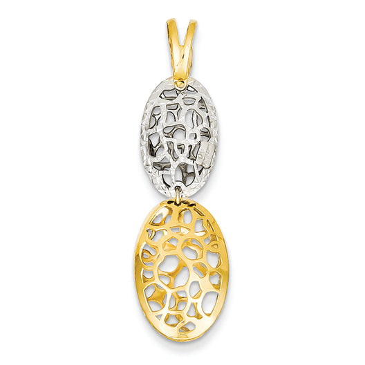 14K Gold Two-tone Polished & Diamond Cut Oval Pendant