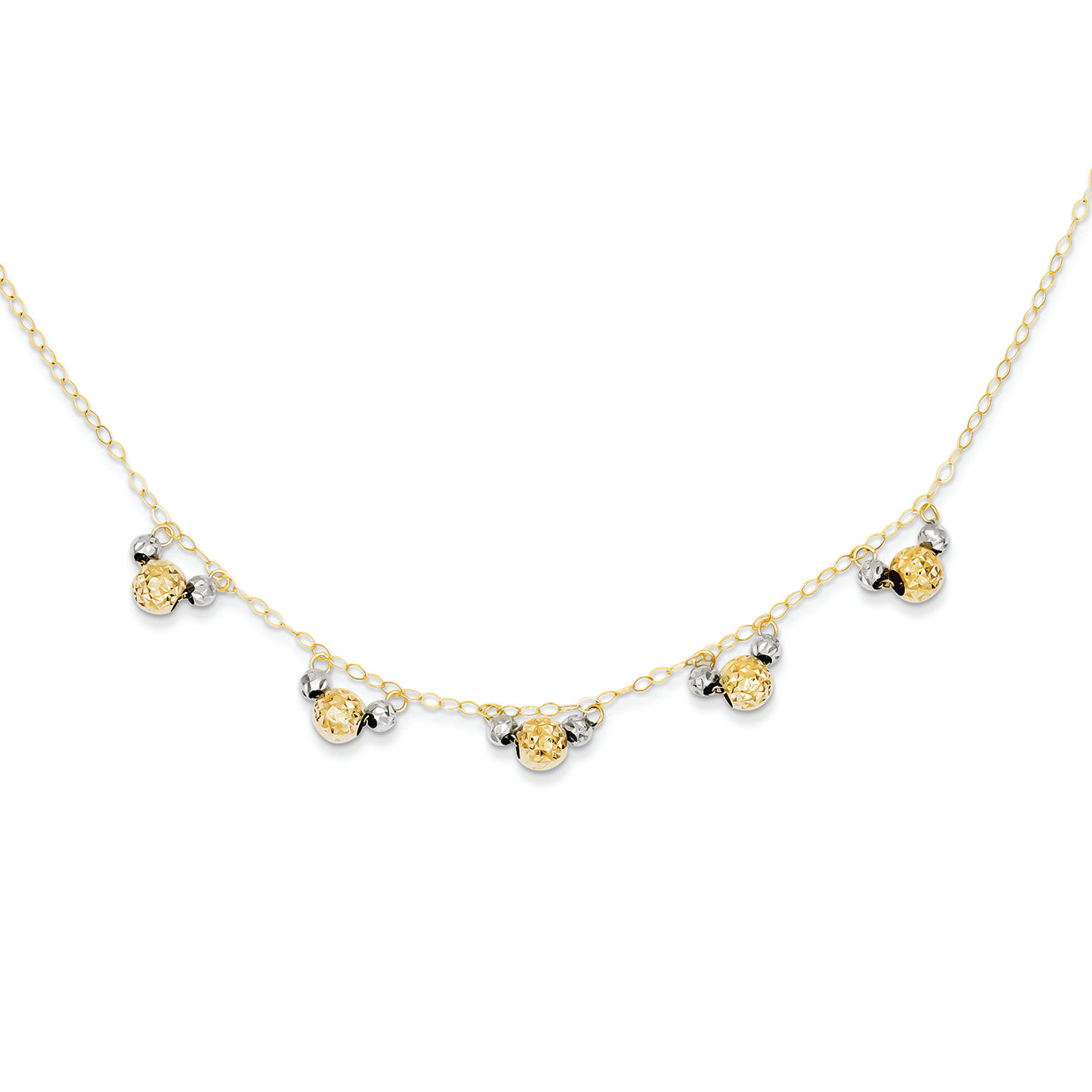 14K Gold Two-tone Diamond Cut Beads w/ 2in Ext Necklace 16 Inches