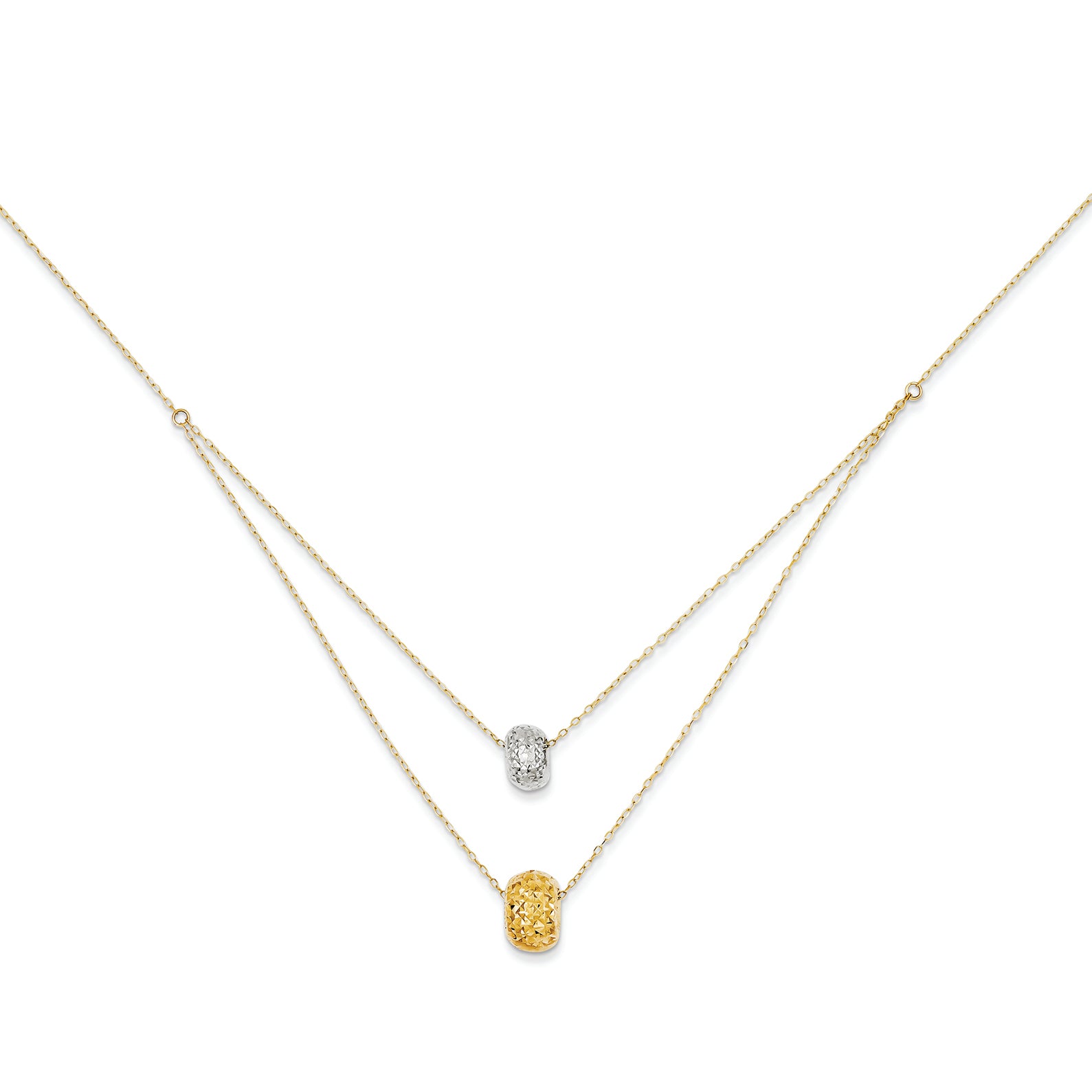 14K Gold Two-tone 2 Layer D/C Doughnut Beads W/ 2in Ext Necklace 16 Inches