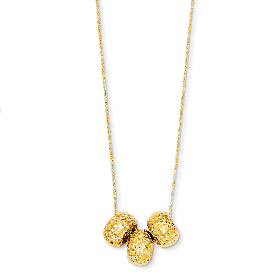 14K Gold Ropa Diamond Cut Beads W/ 2in Ext Necklace 16 Inches