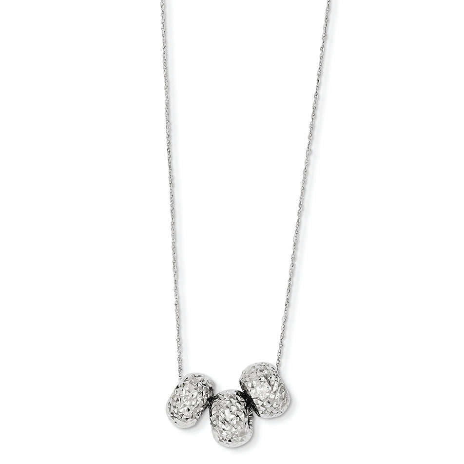 14K White Gold Ropa Diamond Cut Beads W/ 2in Ext Necklace 16 Inches