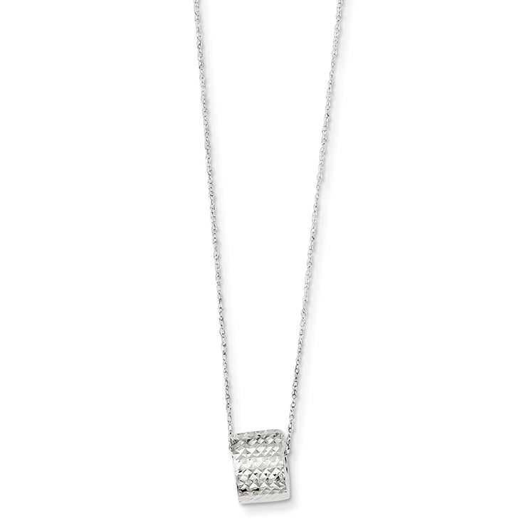 14K White Gold 8.5mm Diamond Cut Bead W/ 2in Ext Necklace 16 Inches